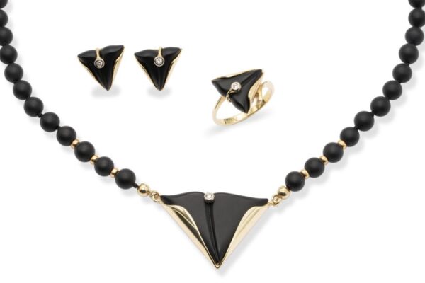 Schmuckset aus Gold mit schwarzem Onyx