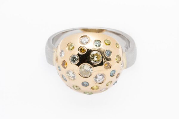 Ring mit bunten Diamanten aus Platin und Gelbgold – Bild 2