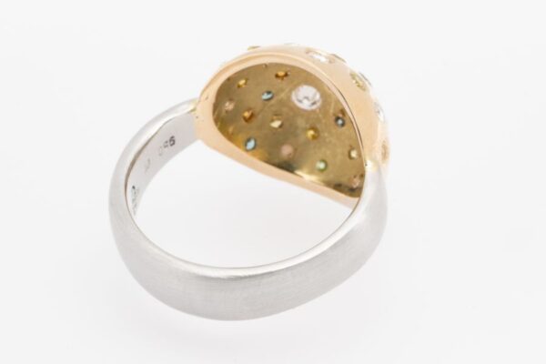 Ring mit bunten Diamanten aus Platin und Gelbgold – Bild 3