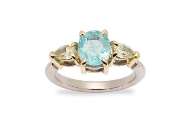 Weißgoldring mit Paraiba Turmalin und Diamanten – Bild 2