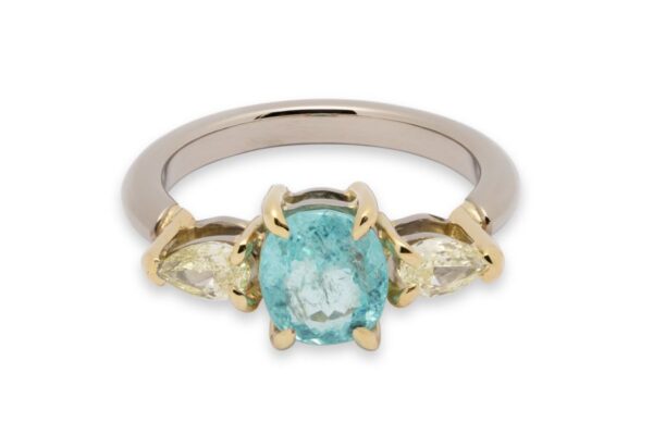 Weißgoldring mit Paraiba Turmalin und Diamanten – Bild 3