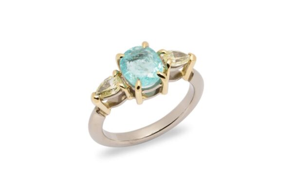 Weißgoldring mit Paraiba Turmalin und Diamanten